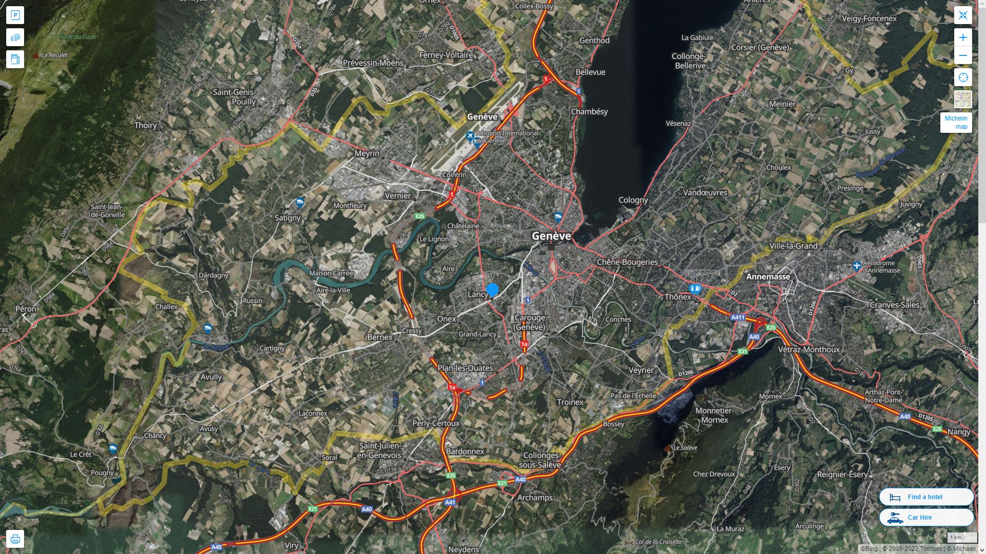 Lancy Suisse Autoroute et carte routiere avec vue satellite